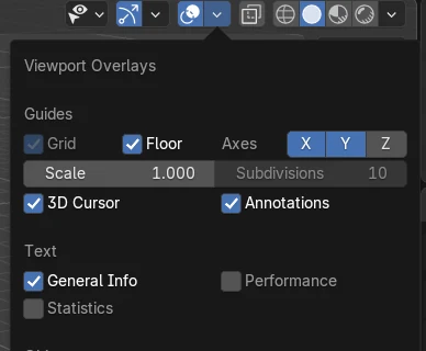 Blender Viewport Overlays menu showing the Statistics option.