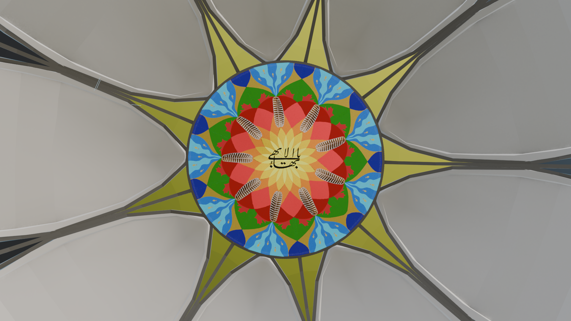 Stained glass interior lighting study of the temple model.