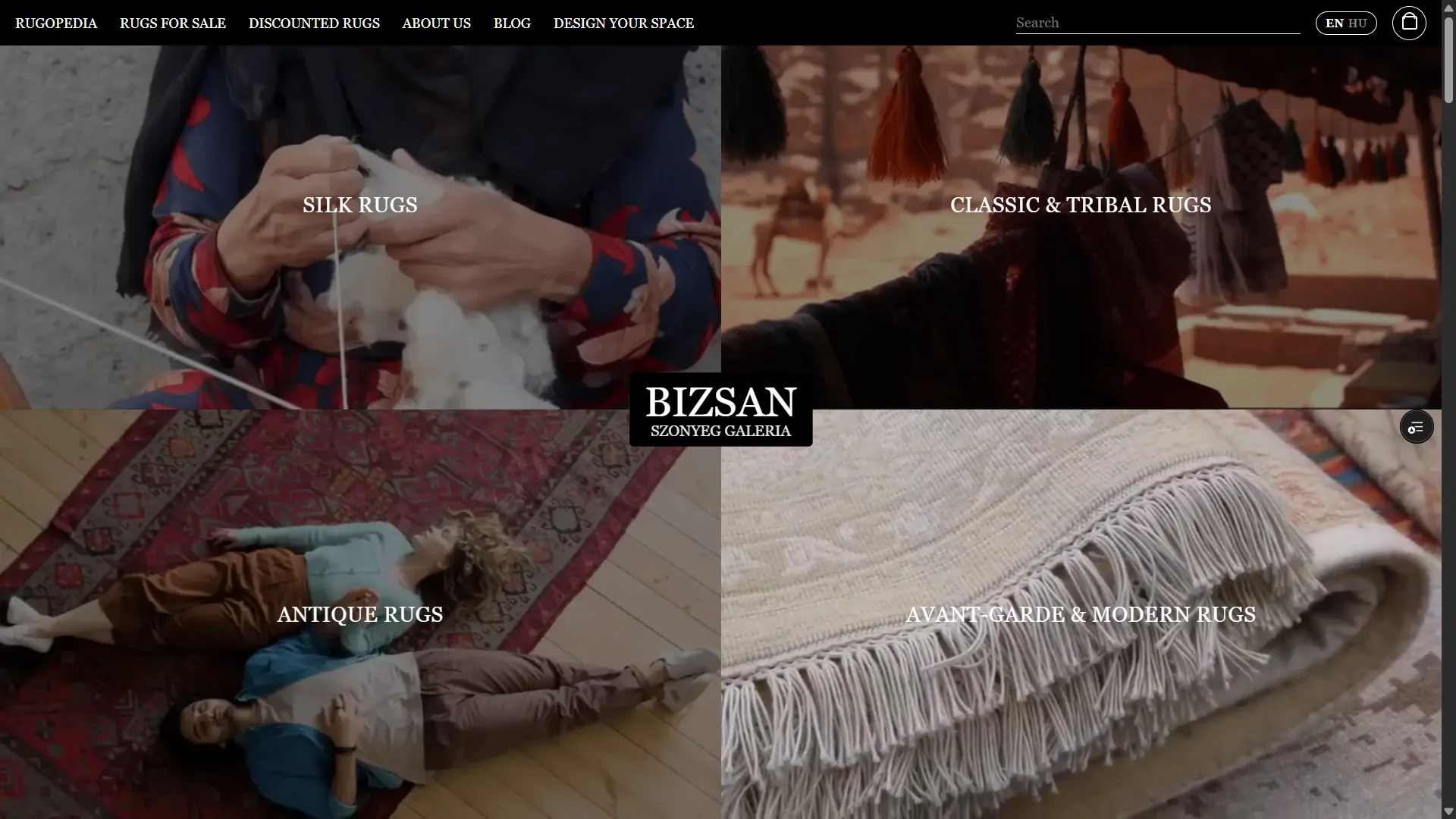Bizsan website collage with product and editorial frames.