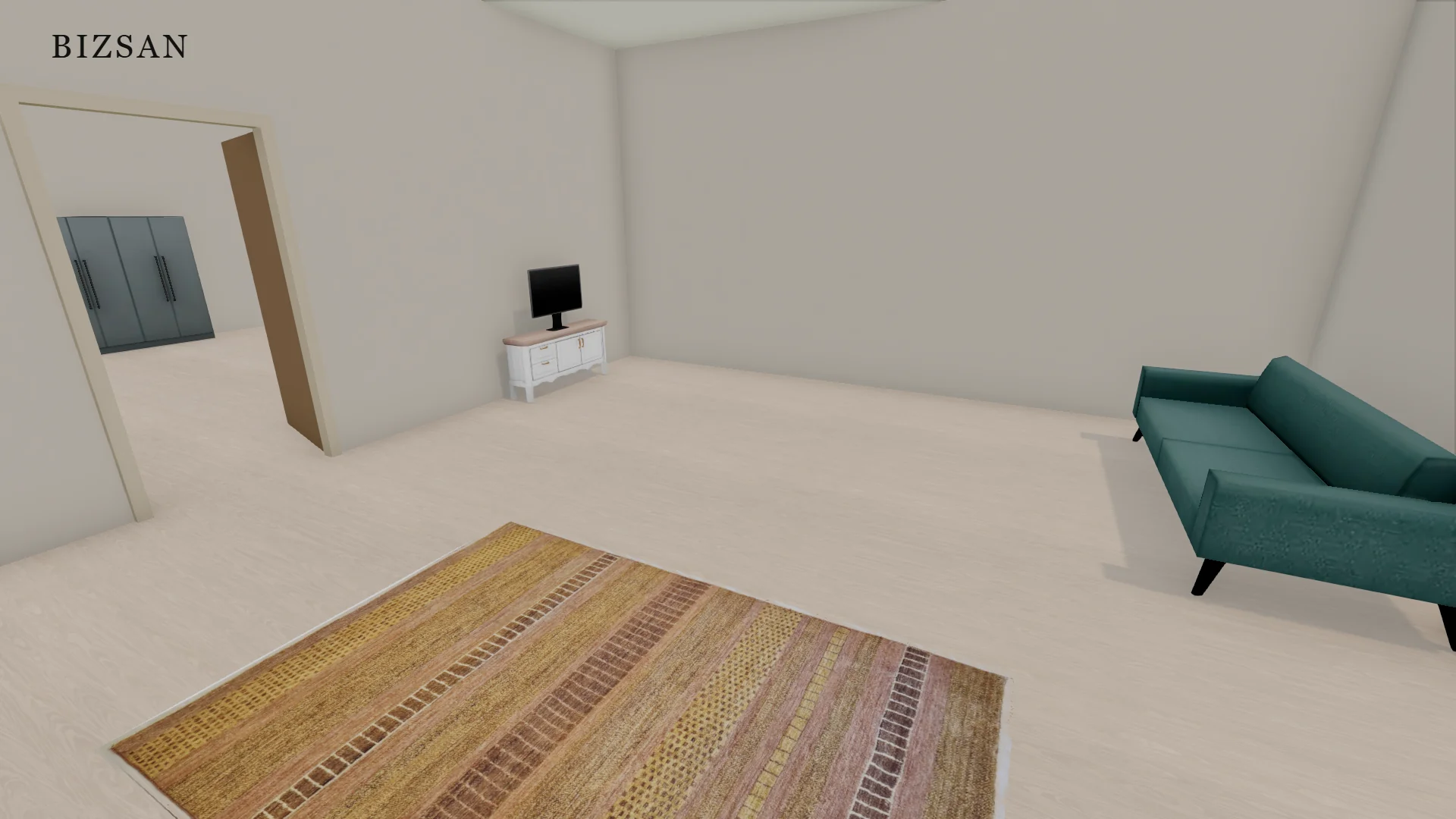 Bizsan 3D room planner catalog and rug-selection interface.