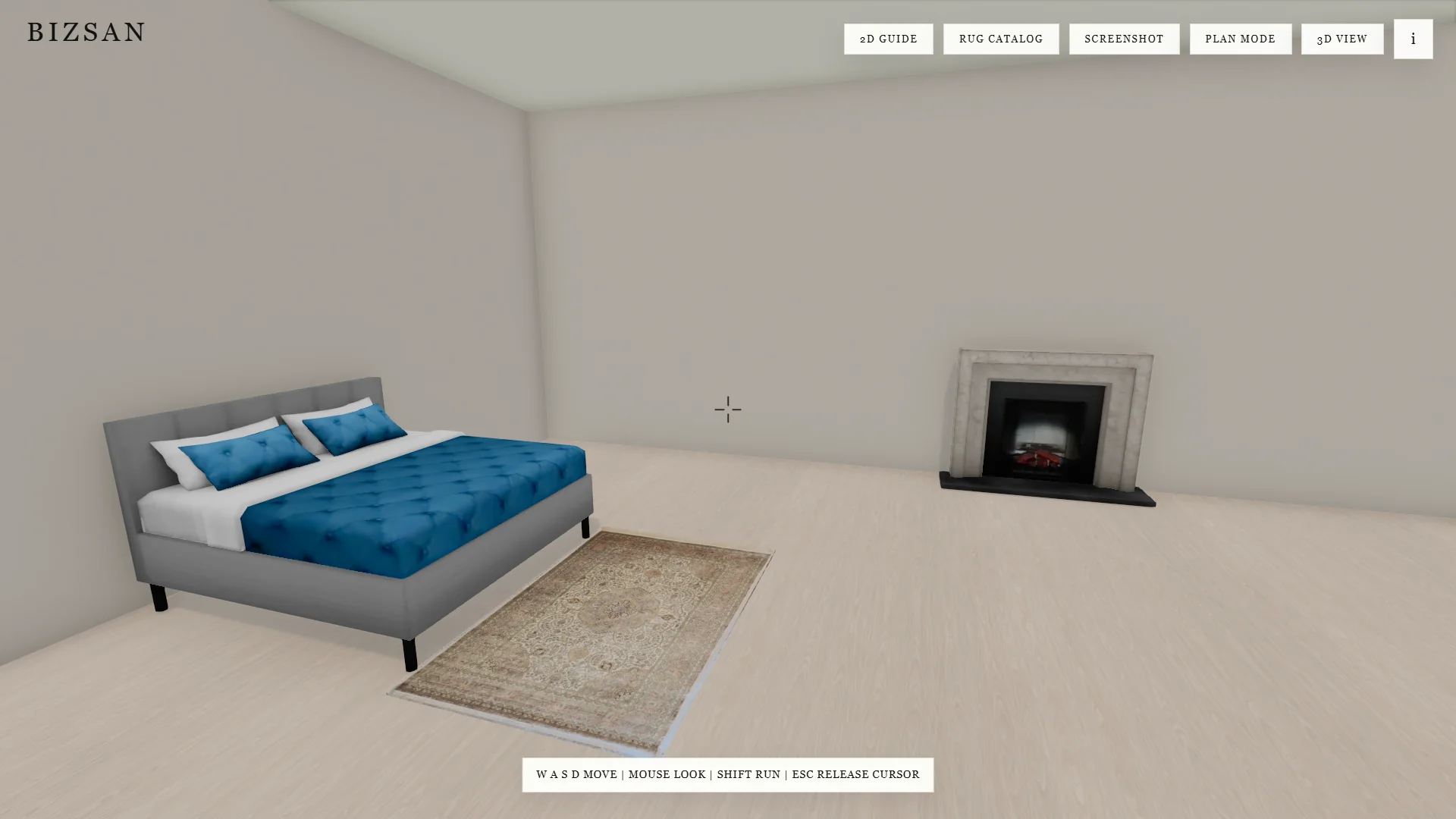Bizsan 3D room planner responsive interface state.