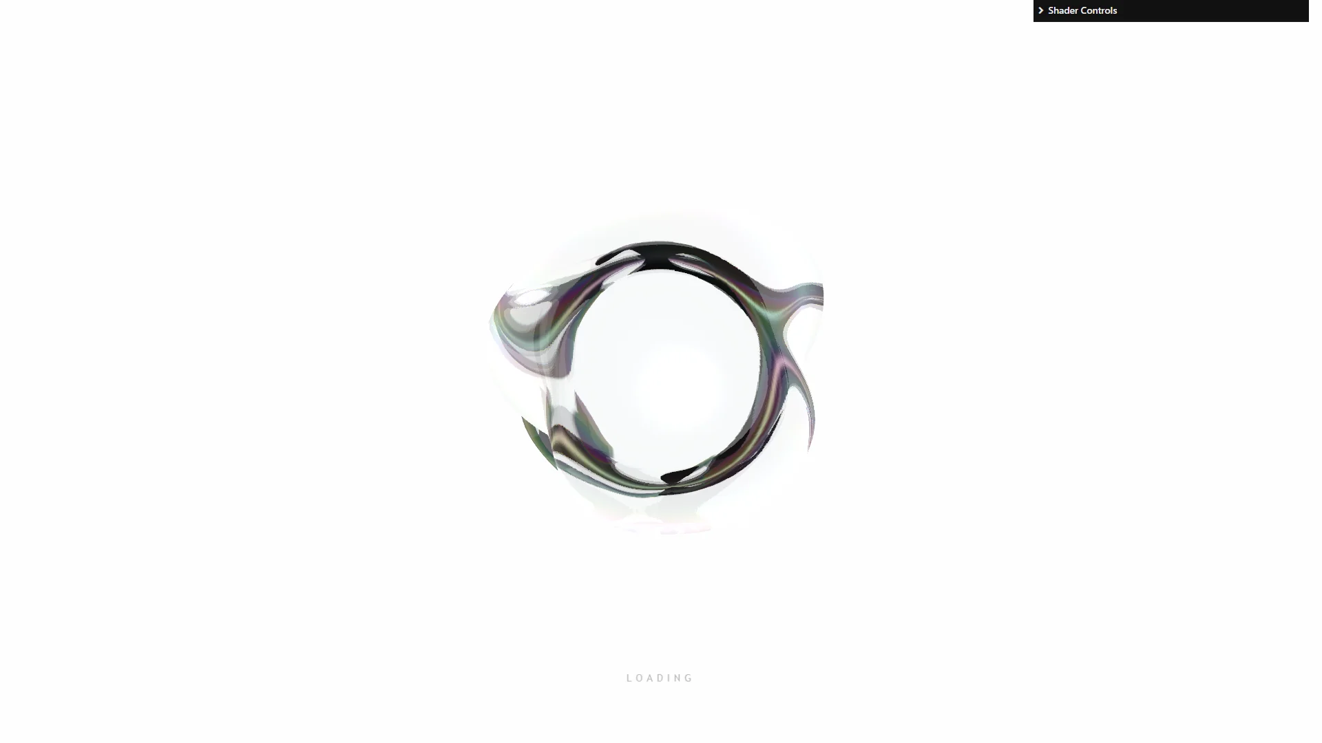 Otherworldly loader visual study with a central shader-driven object.