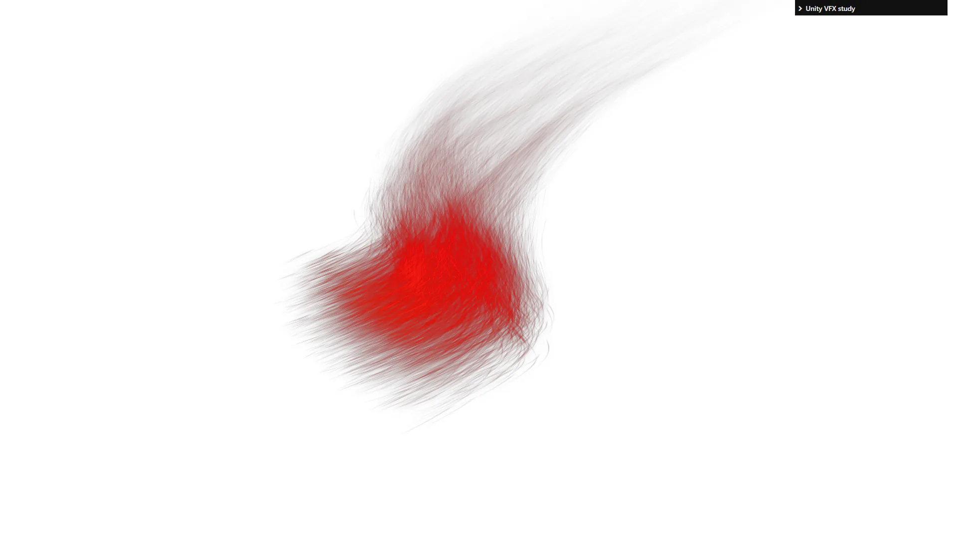 Red particle field bending into a flowing plume.